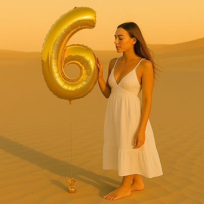 34 inch Gold Balloon Number 6 Helium filled