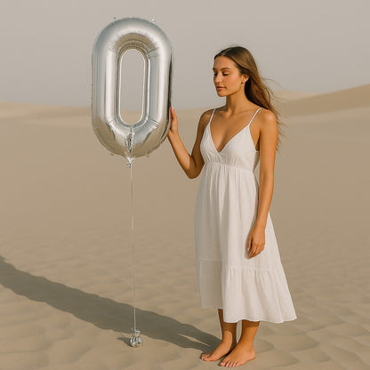 34 inch Silver Balloon Number 0 Helium filled
