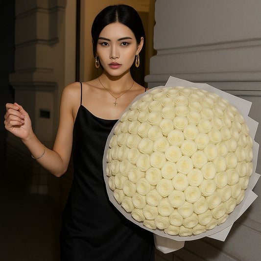 Luxury White Roses Flower Bouquet (33/66/99 Roses)