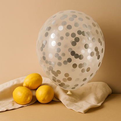 Pack of 5 - 11-Inch Silver Confetti Helium Balloon – Sparkling & Elegant Party Decor (5 balloons)