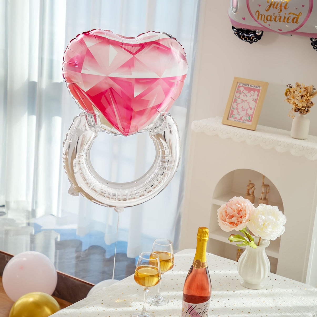 31 Inch Pink Diamond Wedding Ring Foil Balloon