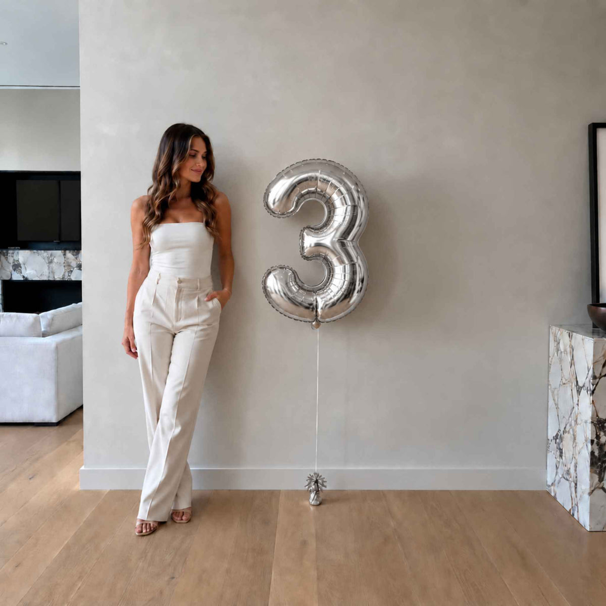 34 inch Silver Balloon Number 3 Helium filled