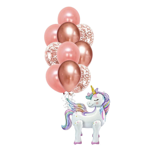 Rose Gold Unicorn Fun Birthday Helium Balloon Bouquet