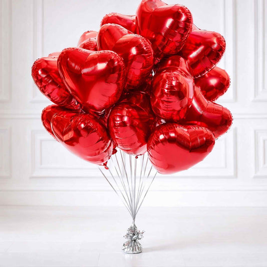 Super Valentines Red Foil Hearts Balloon Bouquet