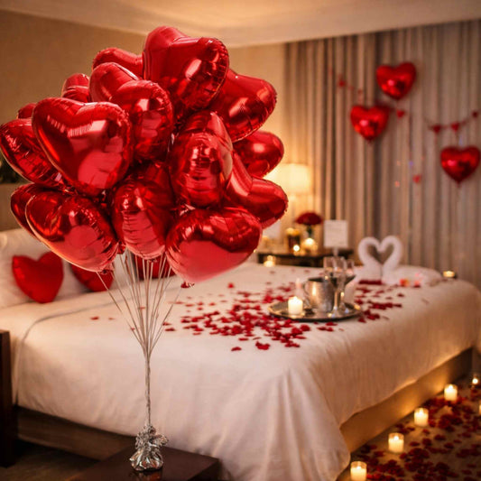Super Valentines Red Foil Hearts Balloon Bouquet