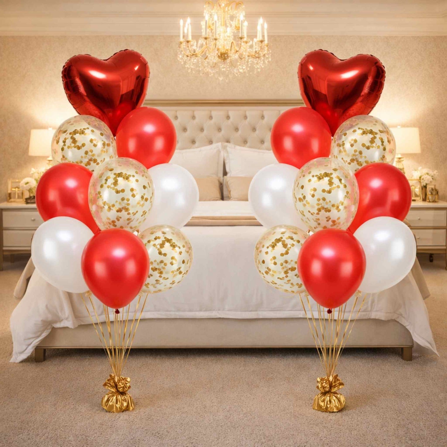 Red hearts love helium balloons