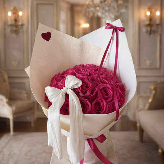 Valentine's Luxury 33 Hot Pink Roses Flower Bouquet